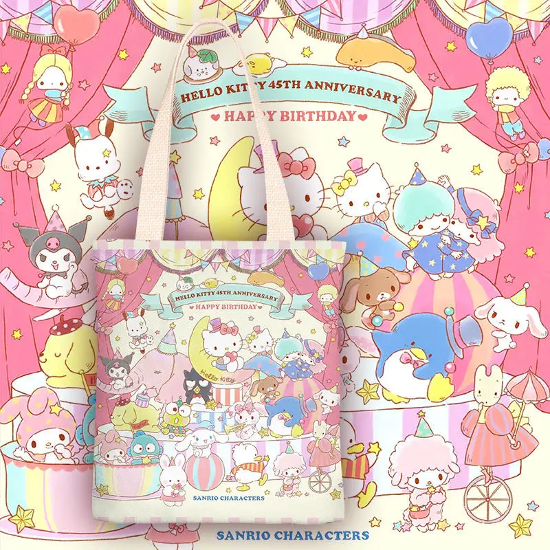 

Anime Sanrio Canvas Bag Hello Kitty New INS Simple Shoulder Bag Kawaii Cartoon Mymelody Cinnamorol Kuromi Girls Student Bag