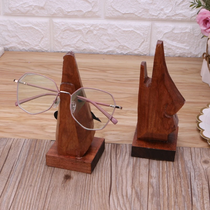 

Wooden Nose Shaped Eyeglass Holder Wood Sunglasses Spectacle Display Stand Unique Desktop Accessory and Gifts Home Decor