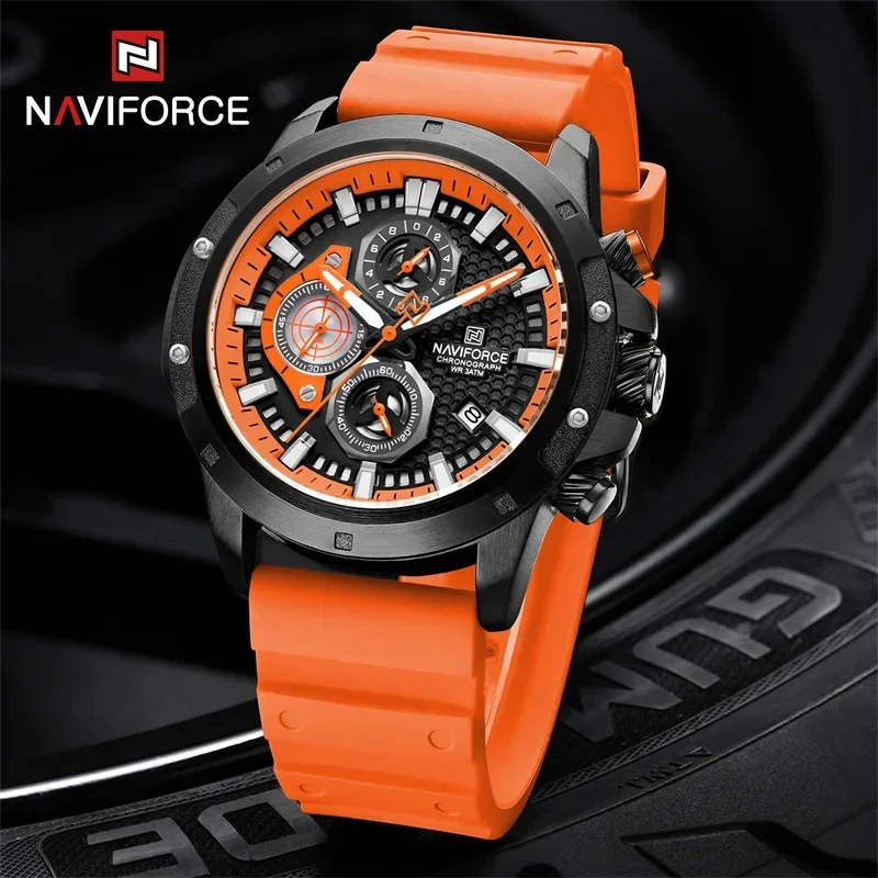 

NAVIFORCE Men Luxury Wristwatch Sport Silicone Strap Quartz Watch Chronograph Waterproof Luminous Date Clock Relogio Masculino