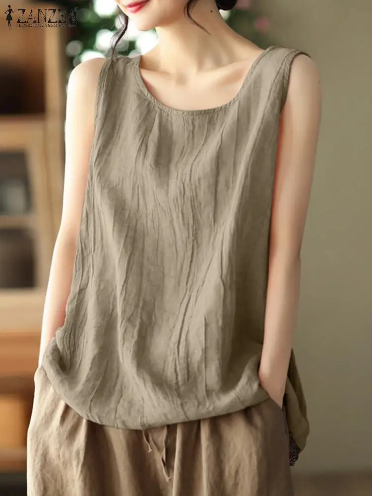 ZANZEA Fashion Sleeveless Tank Tops Woman Casual Pleated Vest Summer O-Neck Solid Blouse Female Elegant Beach Chemise Oversized
ZANZEA Fashion Sleeveless Tank Tops Woman Casual Pleated Vest Summer O-Neck Solid Blouse Female Elegant Beach Chemise Oversized
