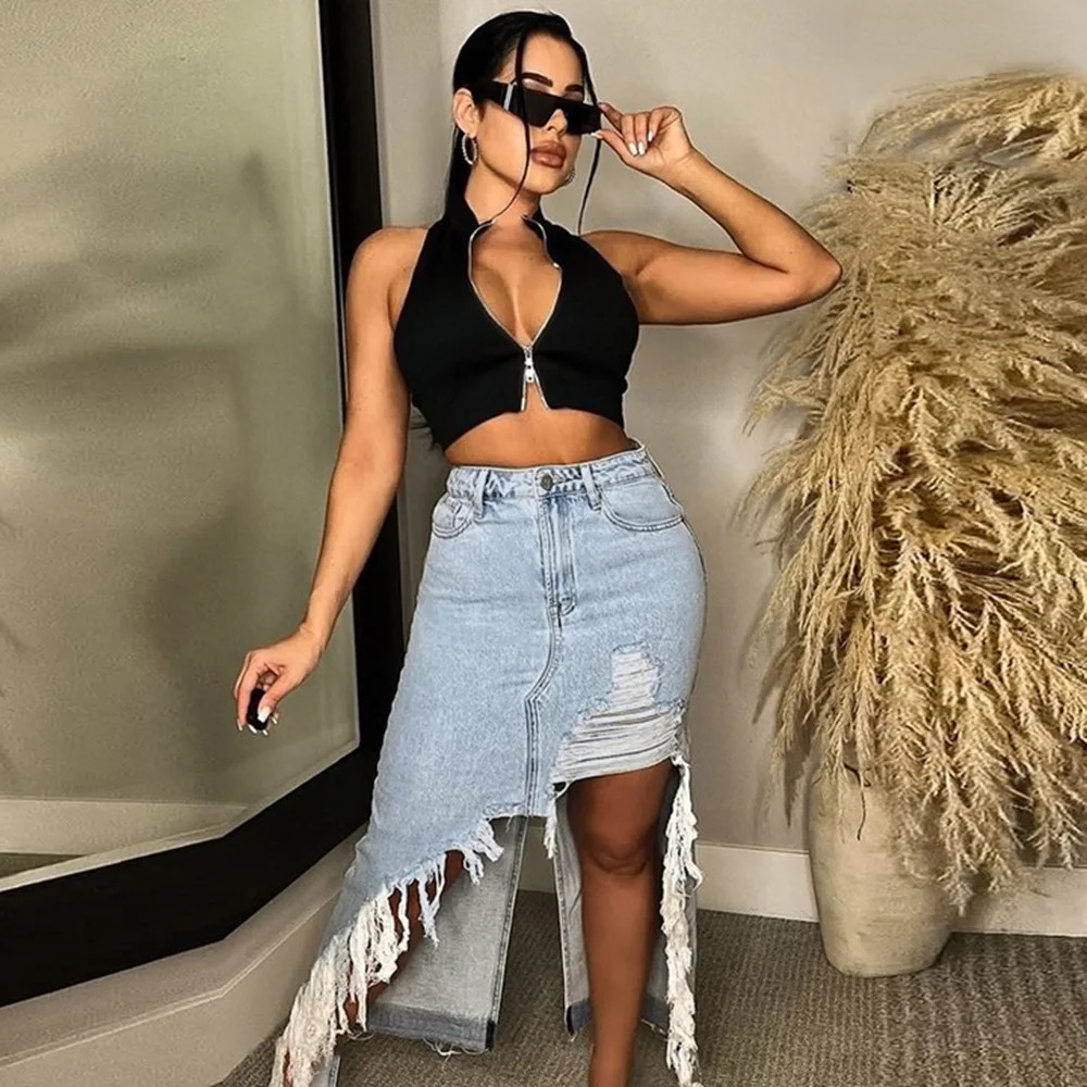 Women's Denim Skirt 2023 New Street Style Fashion Personality Denim Wash Pocket Slit Tassel Half Skirt Free Shipping
Women's Denim Skirt 2023 New Street Style Fashion Personality Denim Wash Pocket Slit Tassel Half Skirt Free Shipping