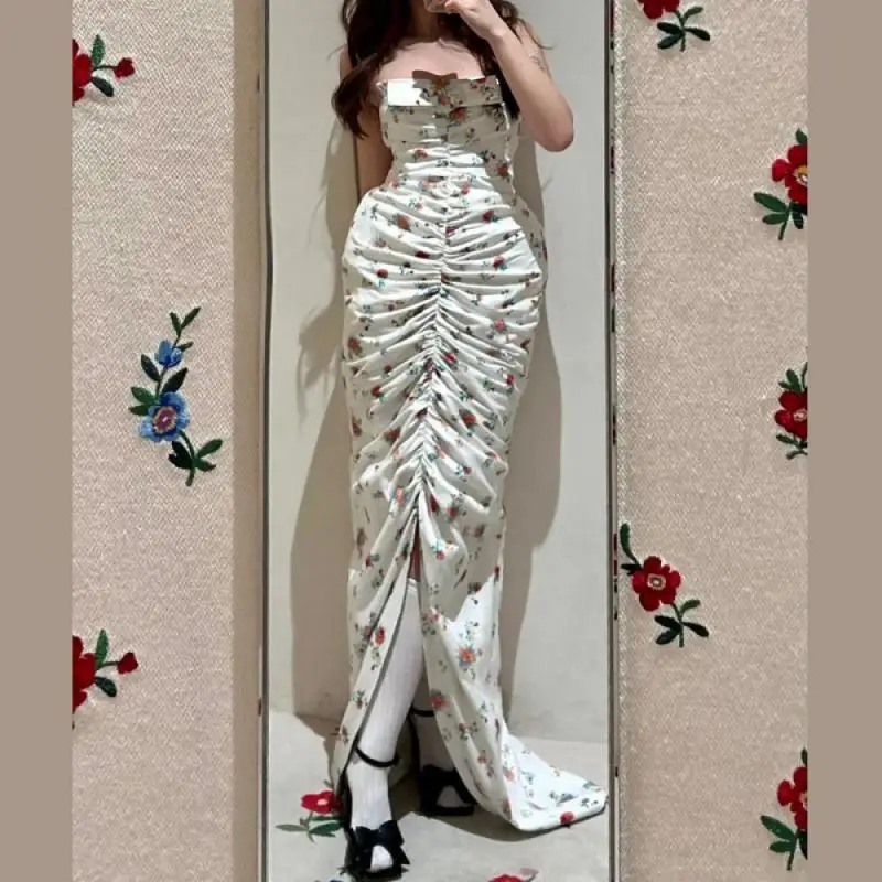 Elegant Fishtail Maxi Dress Front Split Print White Bow Sweet Ladies Pleated Bra Sexy Slim 2024 Summer Party Evening Clothing
Elegant Fishtail Maxi Dress Front Split Print White Bow Sweet Ladies Pleated Bra Sexy Slim 2024 Summer Party Evening Clothing
