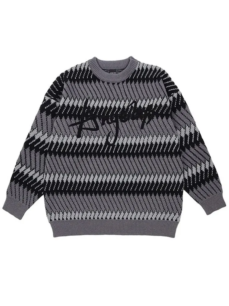 Retro Harajuku aesthetics high street knitted sweater unisex oversized pullover printed Y2K clothing in autumn and winter.
Retro Harajuku aesthetics high street knitted sweater unisex oversized pullover printed Y2K clothing in autumn and winter.