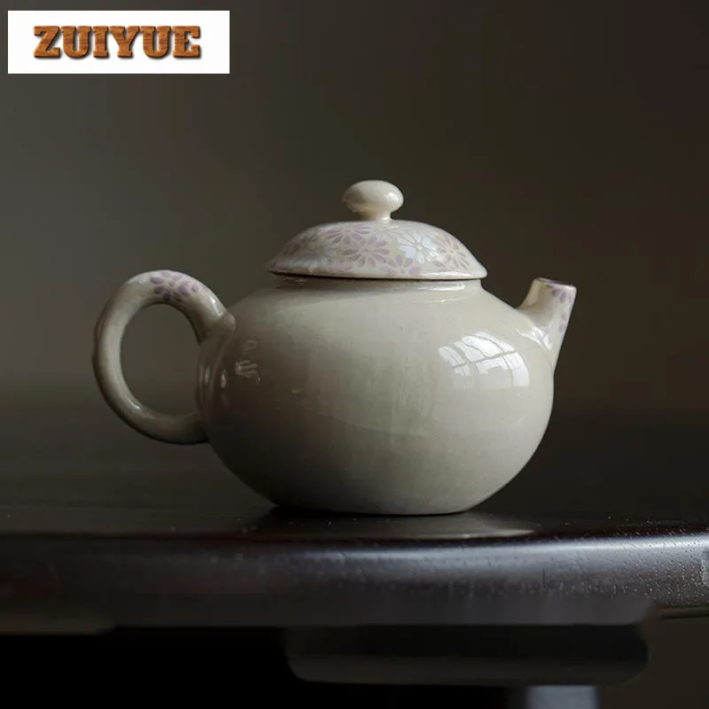 

150ml Pure Handmade Coarse Pottery Teapot Ancient Hand Painted Daisy Pot Household Tea Maker Kettle Kung Fu Tea Cafes Ornaments