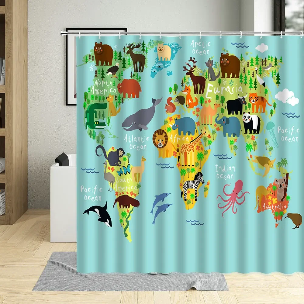 Funny Animal World Map Shower Curtain Waterproof Polyester Bathroom Decor With Hooks Bath Curtains Cartoons Kids Wall Screens
Funny Animal World Map Shower Curtain Waterproof Polyester Bathroom Decor With Hooks Bath Curtains Cartoons Kids Wall Screens