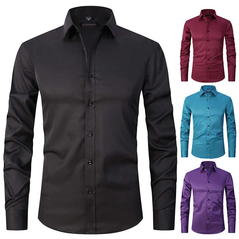Solid color Amazon elastic shirt men's long sleeved fashion top slim fit clothing
Solid color Amazon elastic shirt men's long sleeved fashion top slim fit clothing