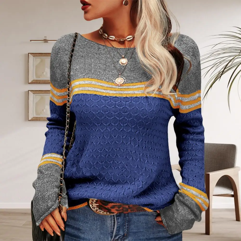 Women Fall Winter Sweater Striped Color Matching Knitted Round Neck Long Sleeve Warm Loose Pullover Soft Lady Casual Sweater
Women Fall Winter Sweater Striped Color Matching Knitted Round Neck Long Sleeve Warm Loose Pullover Soft Lady Casual Sweater
