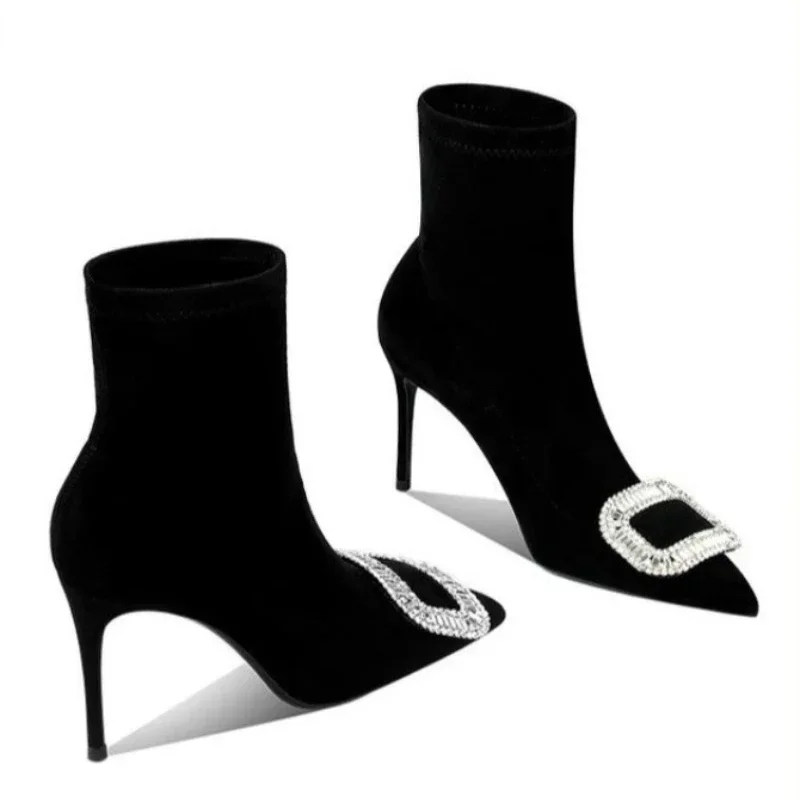 

Модные женские сапоги с острым носком на высоком каблуке, новинка 2023, сексуальные женские сапоги на тонком каблуке, простые и элегантные женские классические туфли, женские сапоги