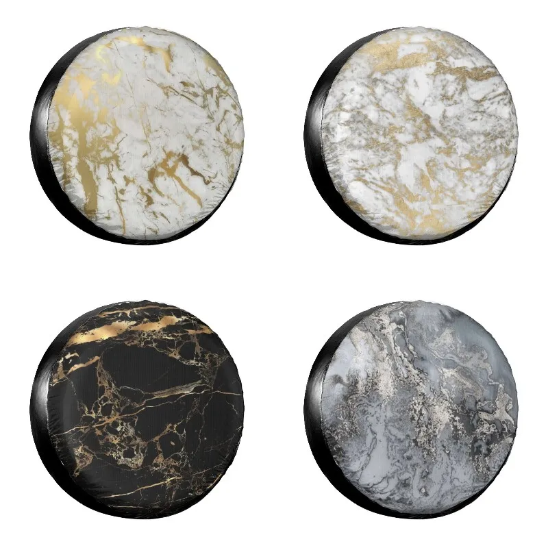 

Golden Marble Spare Tire Cover for Hummer Custom Modern Abstract Geometric Dust-Proof Car Wheel Covers 14" 15" 16