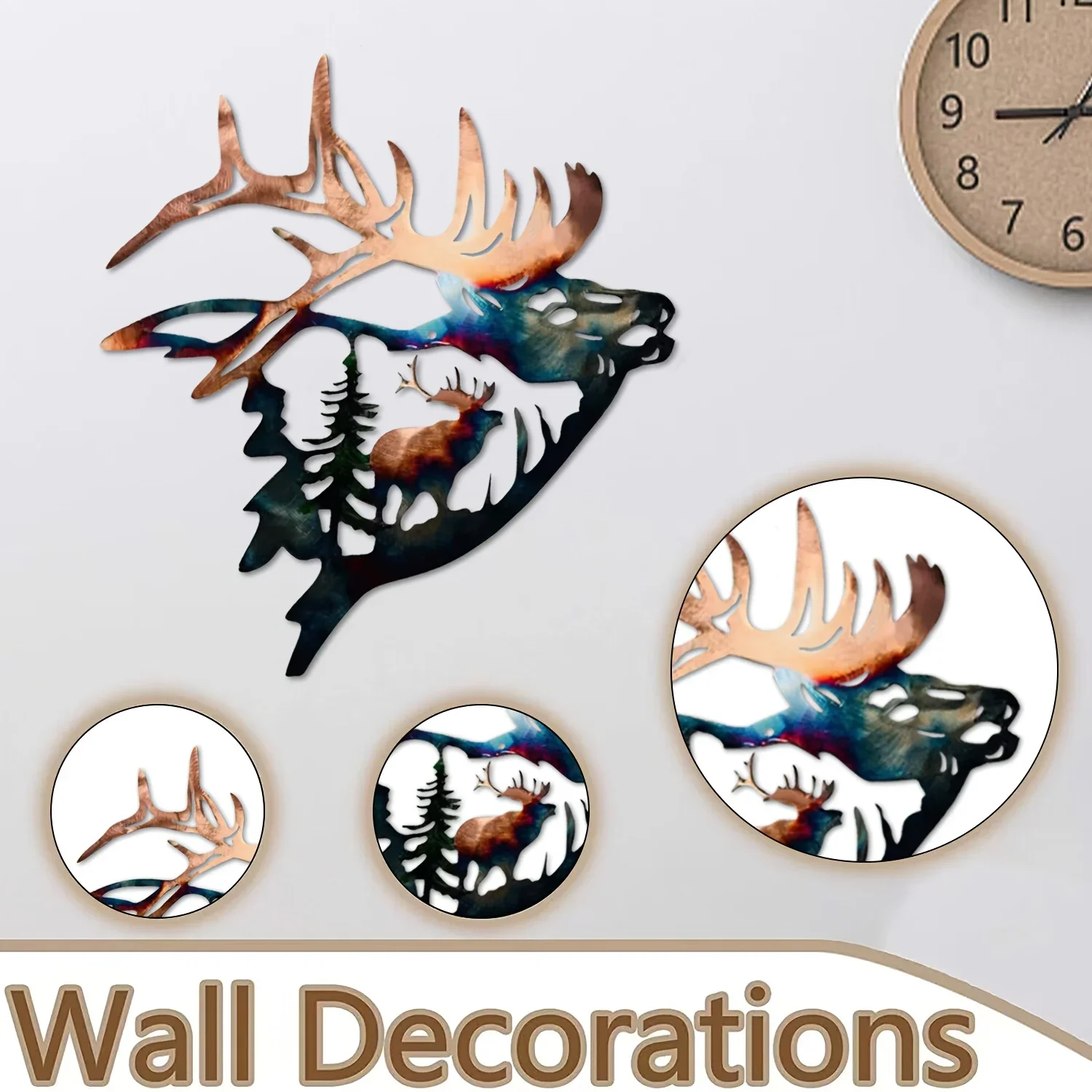 

2pcs/set Metal Wall Decoration, Elk Deer Metal Wall Art Sculpture, Silhouette Craft, And Country House Decorative Finishes