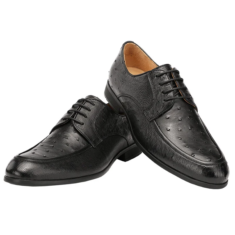 

New Male Oxford ostrich leather black lace up workplace office business dress casual Formal Men's Genuine Luxury Italiano Shoe