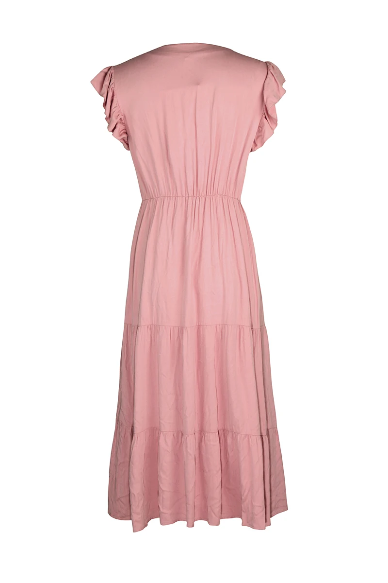 New Women's Spring Summer Leisure Vacation A Line Dress V Neck Sexy Flying Sleeve Solid Color Dresses New Women's Spring Summer Leisure Vacation A Line Dress V Neck Sexy Flying Sleeve Solid Color Dresses