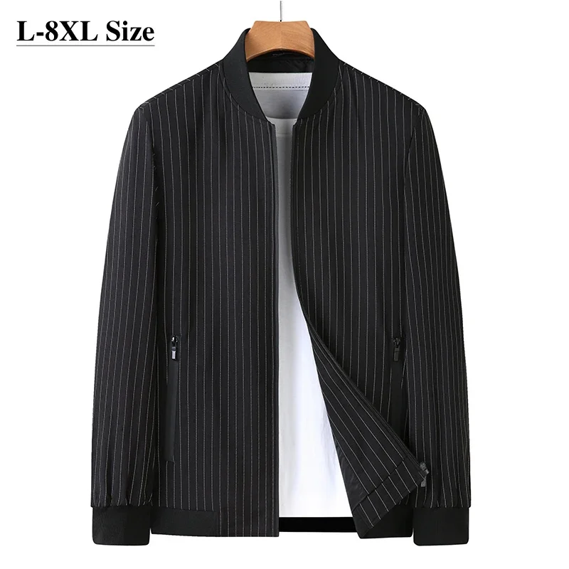 

Size Plus 8XL 7XL 6XL Men's Bomber Jacket 2024 Autumn New Fashion Striped Casual Baseball Coat Oversize Streetwear Brand Clothes