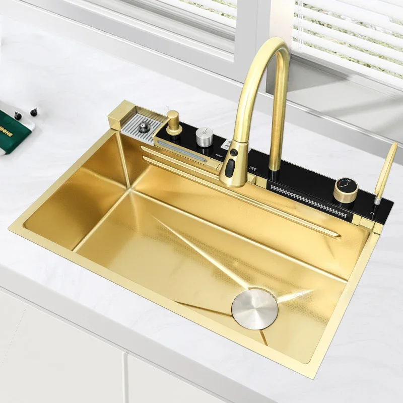 Golden Stainless Steel Sink Kitchen Household Honeycomb Embossed Booster Pull Out Faucet Cup Washer Waterfall Large Single Sink
Golden Stainless Steel Sink Kitchen Household Honeycomb Embossed Booster Pull Out Faucet Cup Washer Waterfall Large Single Sink