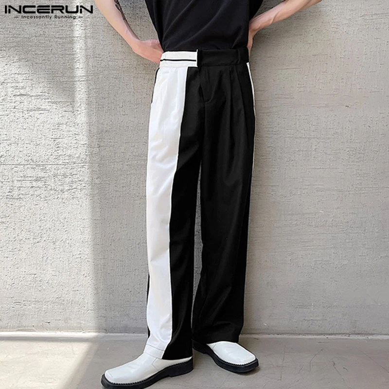 

Korean Style New Mens Trousers Casual Loose High Waisted Pants Fashionable Contrasting Color Design Pantalons S-5XL INCERUN 2023