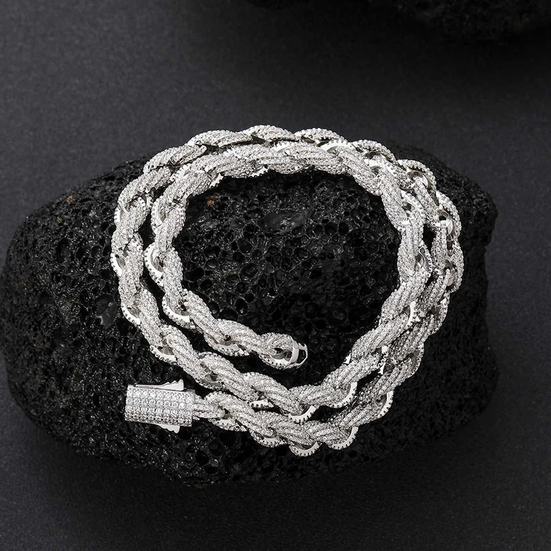 

Hip Hop 3A+ CZ Stone Paved Bling Iced Out Twist Link Chain Chokers Necklaces for Men Women Unisex Rapper Jewelry Gift