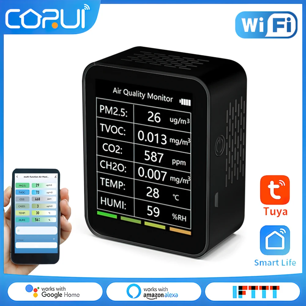 Tuya WiFi 6 In 1 Air Quality Detector Intelligent PM2.5 TVOC CO2 CH2O Temperature Humidity Detector Multifunctional Detector
Tuya WiFi 6 In 1 Air Quality Detector Intelligent PM2.5 TVOC CO2 CH2O Temperature Humidity Detector Multifunctional Detector