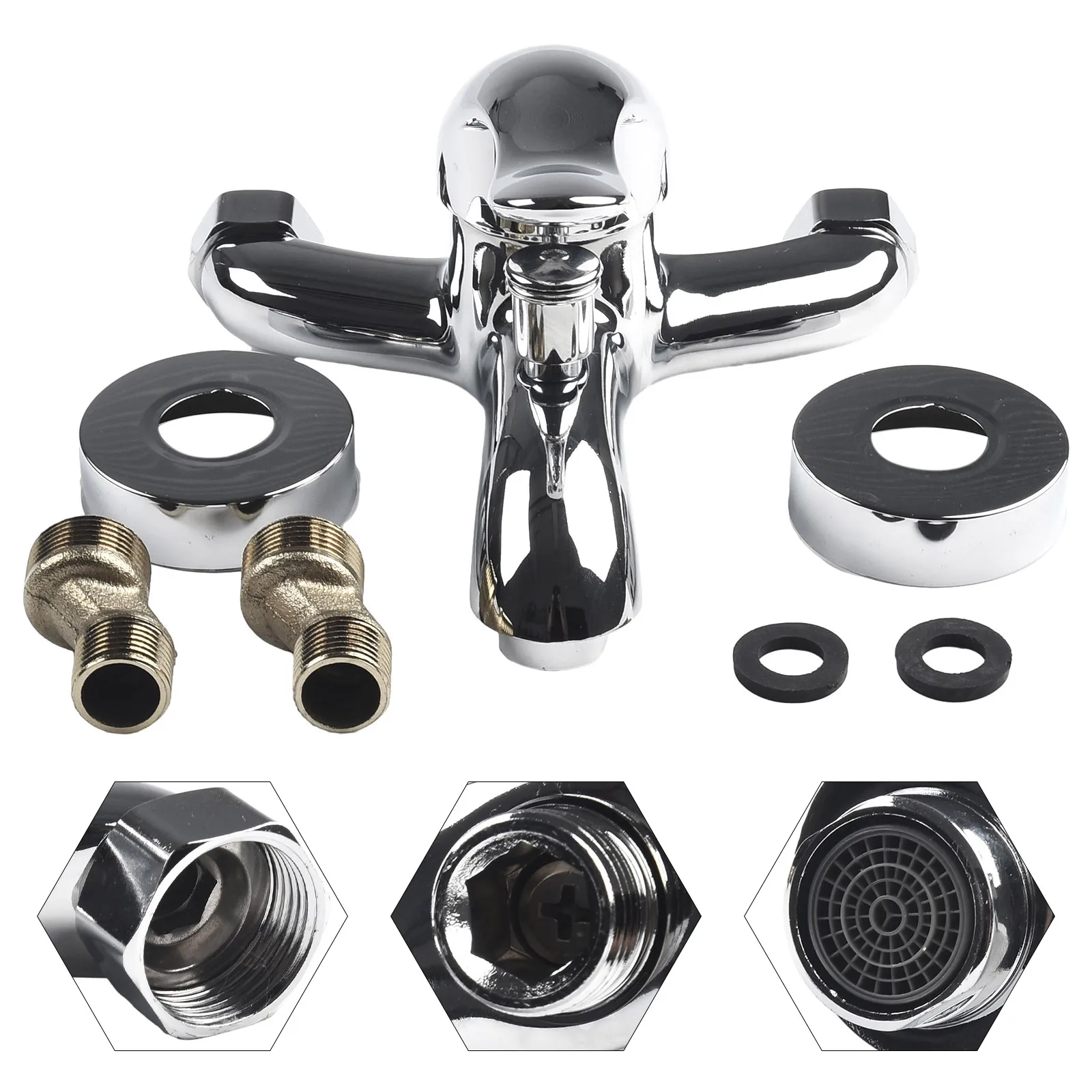 

Durable Basin Faucets Mixing Valve Kits Thermostats Triple Wall Mounted Zinc Alloy Accessories Dual Spout Bathtub
