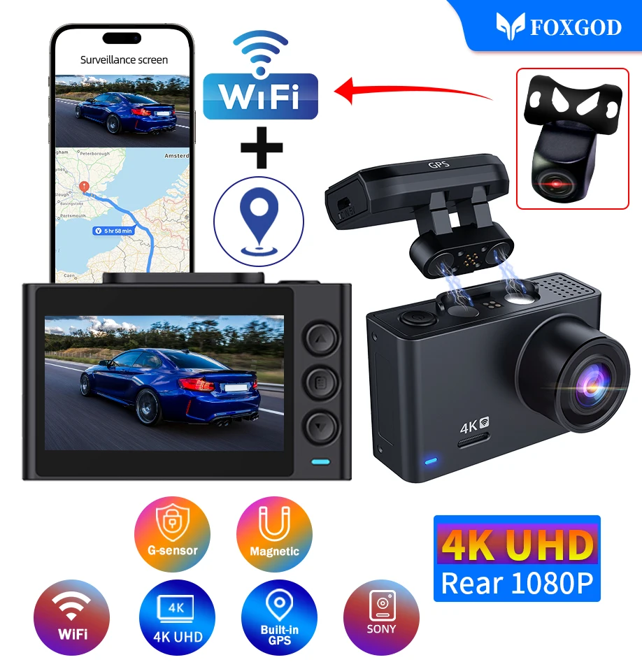 Car DVR Dash Cam 4K HD1080P WiFi GPS APP Dual Lens Dashboard Camera Loop Recording Night Vision G-Sensor Motion Detection
Car DVR Dash Cam 4K HD1080P WiFi GPS APP Dual Lens Dashboard Camera Loop Recording Night Vision G-Sensor Motion Detection