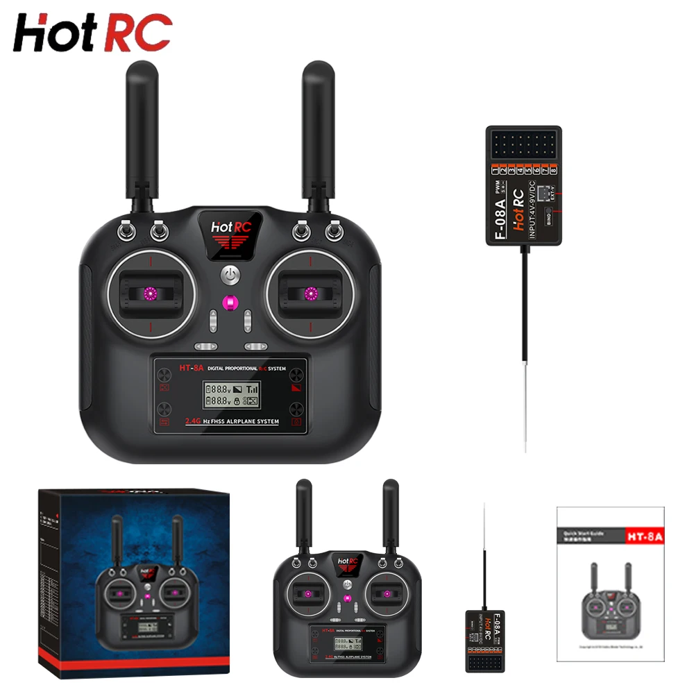 

Hotrc Hot RC HT-8A HT8A 4.5-9V 2.4Ghz 8CH PWM FHSS Transmitter Remote Control F-08A F08A Receiver For RC Aircraft Car Ship Tank