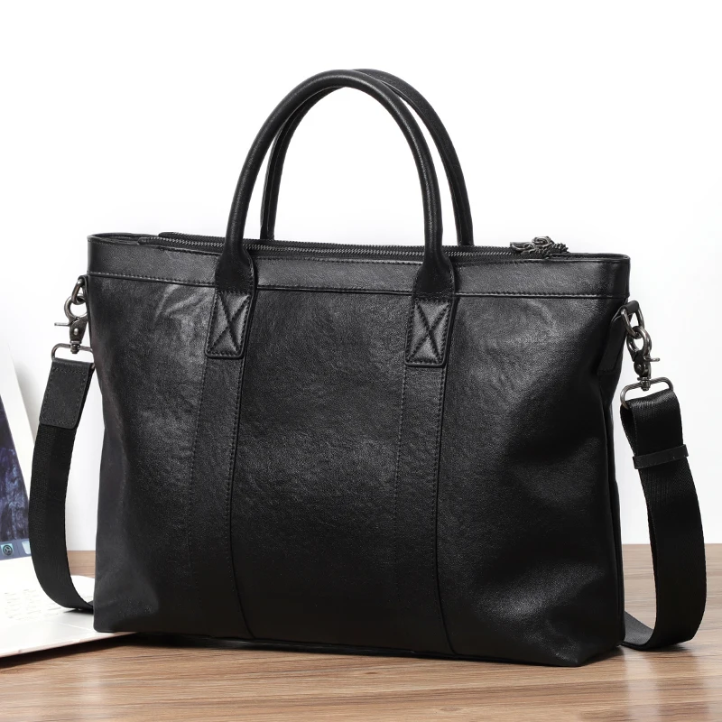 

Men Briefcase Bags Business Genuine Leather Shoulder Messenger Bags Work Handbag 14 Inch Laptop Bag Multifunction Zipper Bag
