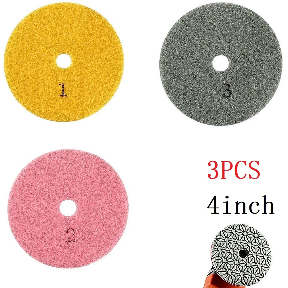 

3 Pcs Polishing Pad 4 Inch 100mm Dry/wet Diamond 3 Step Polishing Pads For Granite Stone Concrete Marble Abrasive Power Tools