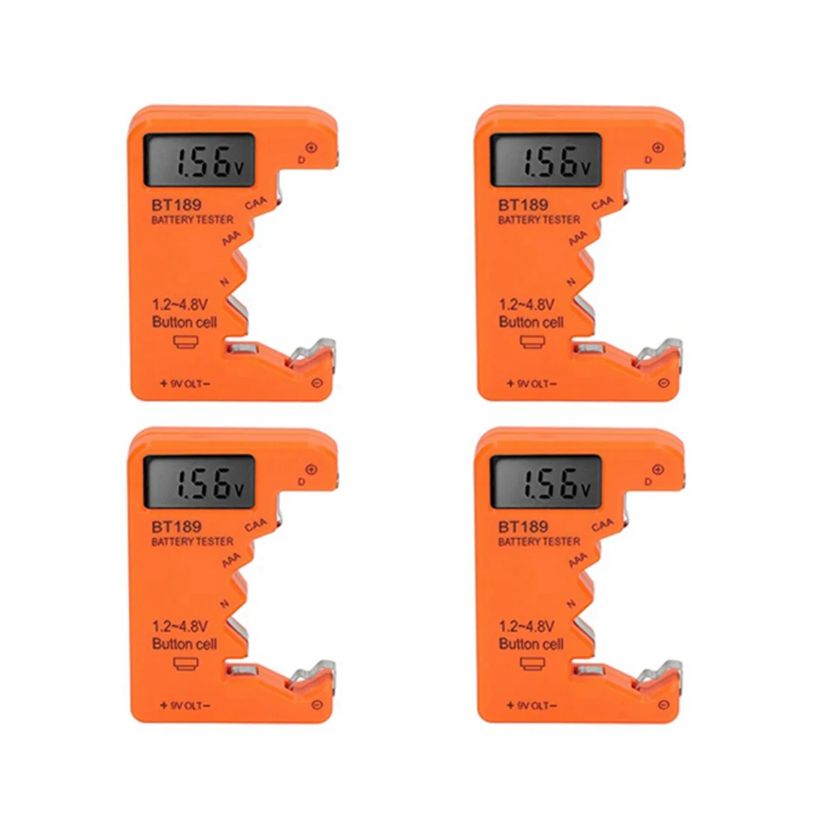 

4Pcs Battery Tester Checker, Universal Battery Tester for AA AAA 6F22 9V 1.5V Battery, for Household Batteries Orange