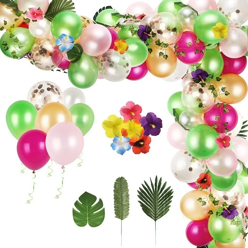 

124-Pack Tropical Balloon Garland Arch Set with Faux Ivy Palm Leaves Perfect for Hawaiian Beach Party Birthday Baby Shower Decor