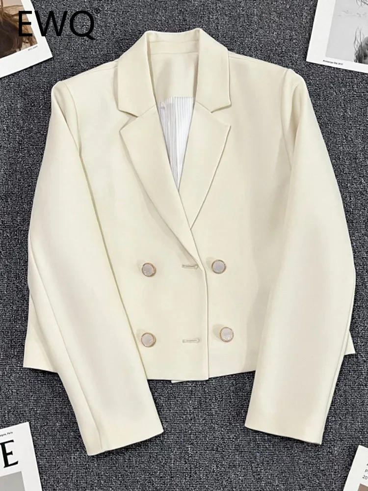 

EWQ Sweet Style Chic And Elegant Woman Jacket Double-breasted Long-sleeve Notched Patchwork Female Blazer Autumn 2023 New SN3319