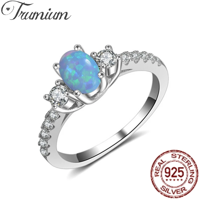 

Trumium S925 Sterling Silver Oval Cut Opal Rings for Women Wedding Engagement Jewelry CZ Diamond Anillos Mujer Promise Ring