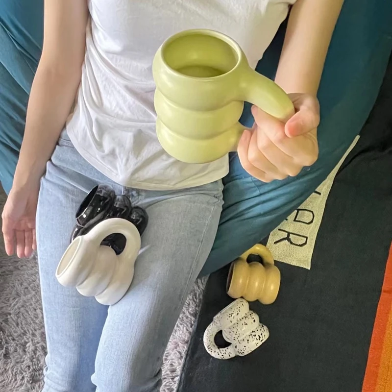 

1Pcs Creative Water Cup Ceramic Mug Nordic Big Coffee Mugs With Big Handrip Colored Ceramics Big Juice Mugs