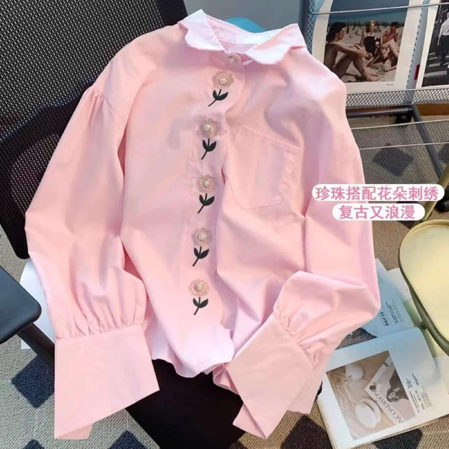Floral Embroidery Pink Sweet Shirts Women Blouses 2023 Fall Winter New In Long Sleeve Top Chic Pockets Casual Button Up Blusas
Floral Embroidery Pink Sweet Shirts Women Blouses 2023 Fall Winter New In Long Sleeve Top Chic Pockets Casual Button Up Blusas