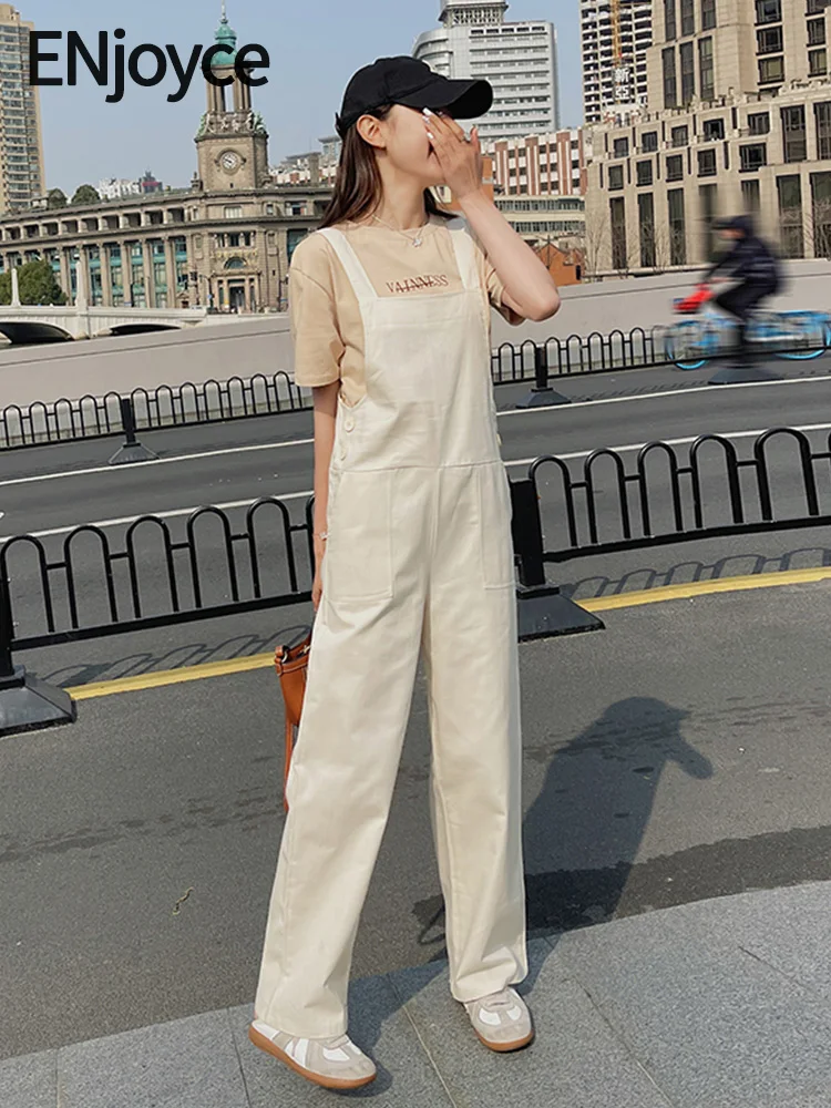 

2024 Summer Women Korean Fashion White Cotton Suspender Jumpsuits Y2K Streetwear Casual Loose Strap Playsuit Bodysuits Overalls