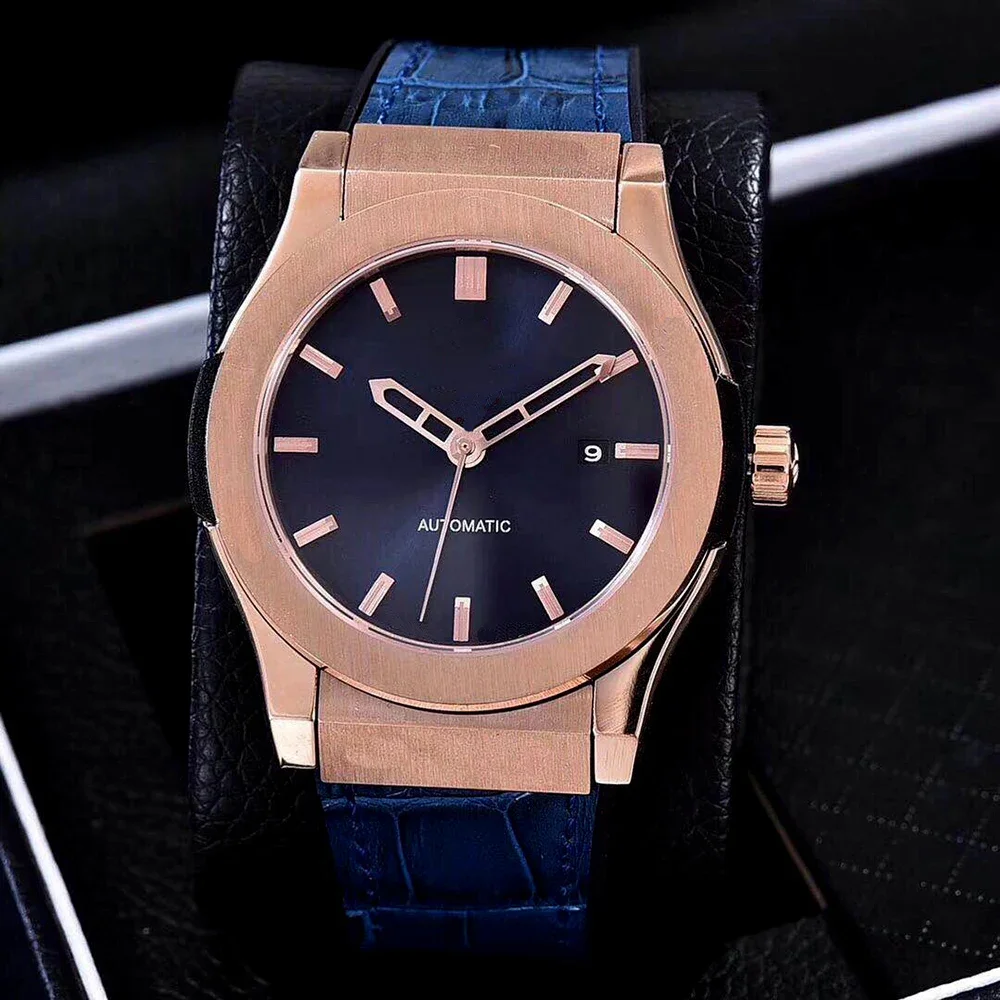 Luxury New Mens Mechanical Watch Automatic Self Wind Stainless Steel Black Brown Leather Rose Gold Blue Sapphire Glass Back
Luxury New Mens Mechanical Watch Automatic Self Wind Stainless Steel Black Brown Leather Rose Gold Blue Sapphire Glass Back