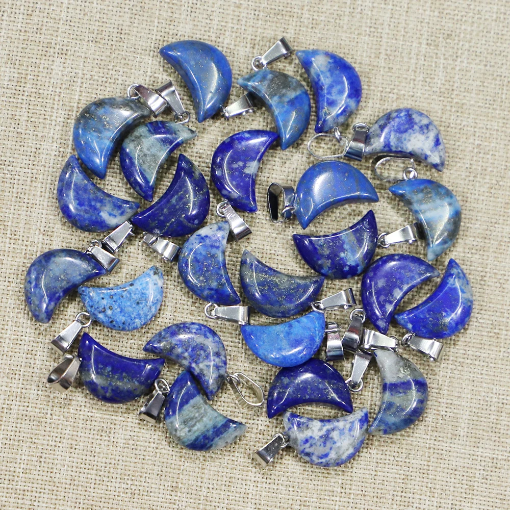 

Natural Lapis Lazuli Moon Shape Pendants Beautiful Good Quality Necklace Charms DIY Jewelry Making Wholesale 20pcs Free Shipping