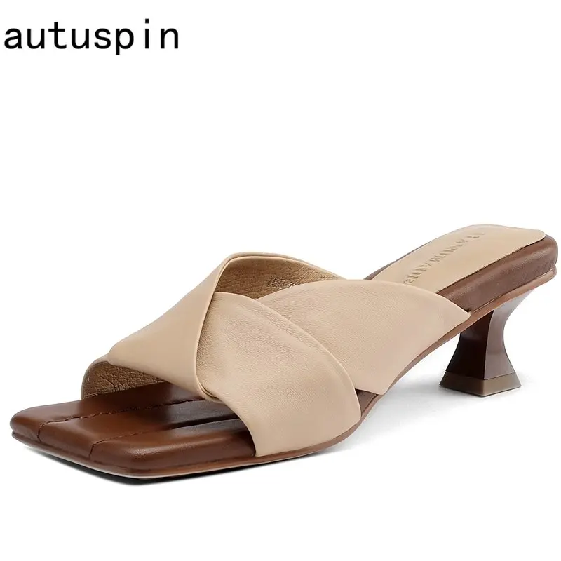 Autuspin New Arrival Women's Slippers Fashion Elegant High Heels Summer Genuine Leather Shoes Females Daily Working Casual Pumps 
Autuspin New Arrival Women's Slippers Fashion Elegant High Heels Summer Genuine Leather Shoes Females Daily Working Casual Pumps