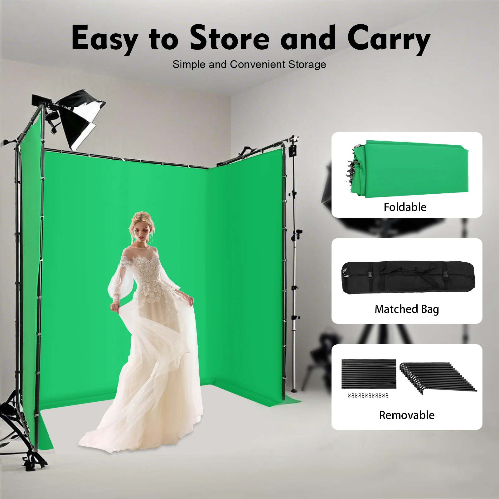 4x2.4-meter Photography Backdrop Stand with Green Cloth Quadruple Screen Background Bracket for Live Videos Interviews Parties 4x2.4-meter Photography Backdrop Stand with Green Cloth Quadruple Screen Background Bracket for Live Videos Interviews Parties