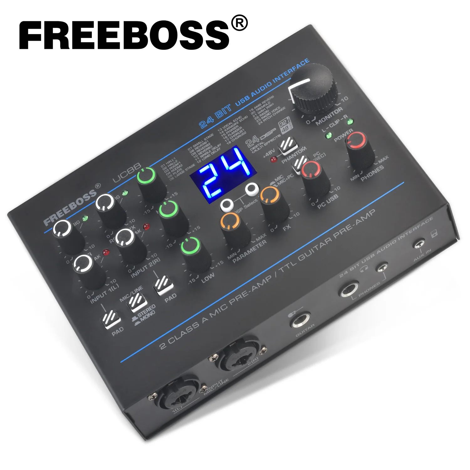 

Freeboss ASIO4ALL External Audio Interface Driver-free 48V 3.5 Stereo PC Recording Guitar 24 Effect Sound Card For Windows UC88