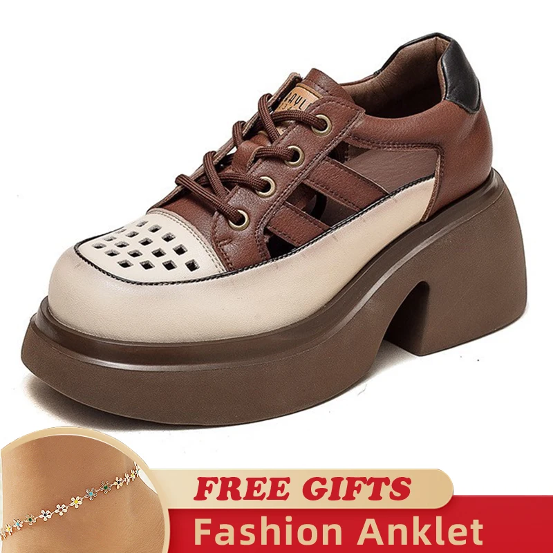 Genuine Leather Retro Fashion Thick Sole Lace-up Sandals Women 2023 Summer New Round Toe Hollow Out Thick Heeled Female Shoes
Genuine Leather Retro Fashion Thick Sole Lace-up Sandals Women 2023 Summer New Round Toe Hollow Out Thick Heeled Female Shoes
