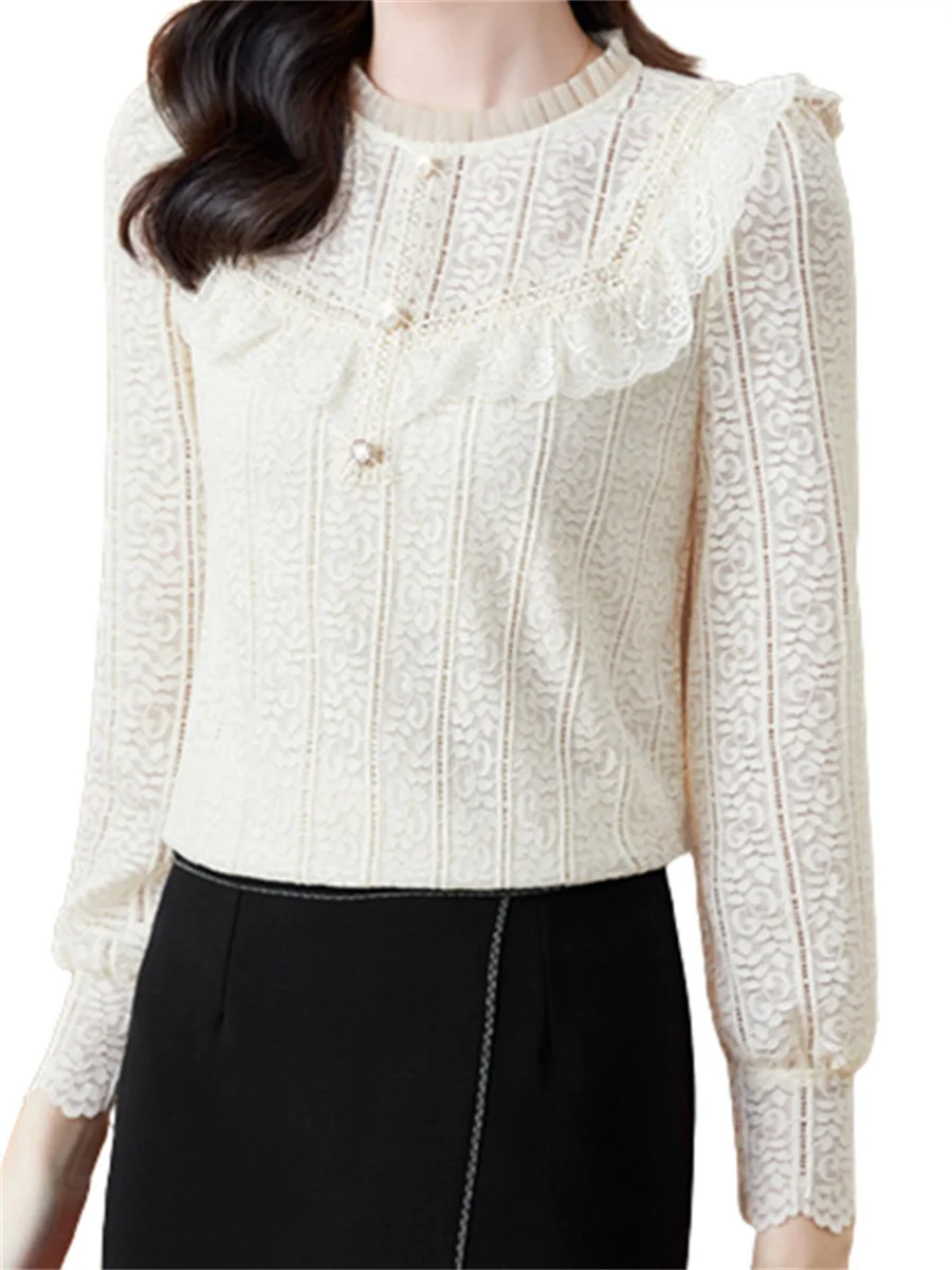 Women Spring Summer Blouses Shirts Lady Fashion Casual Long Sleeve O-Neck Collar Solid Color Lace Blusas Tops CT0228
Women Spring Summer Blouses Shirts Lady Fashion Casual Long Sleeve O-Neck Collar Solid Color Lace Blusas Tops CT0228