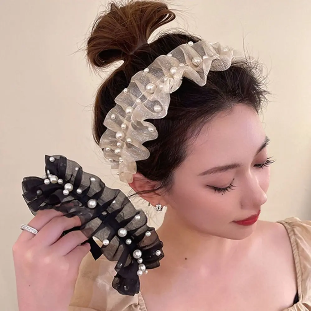 

Women Headband Fashion Pearl Mesh Hair Accessories Hairbands Korean Style Korean Style Hairband