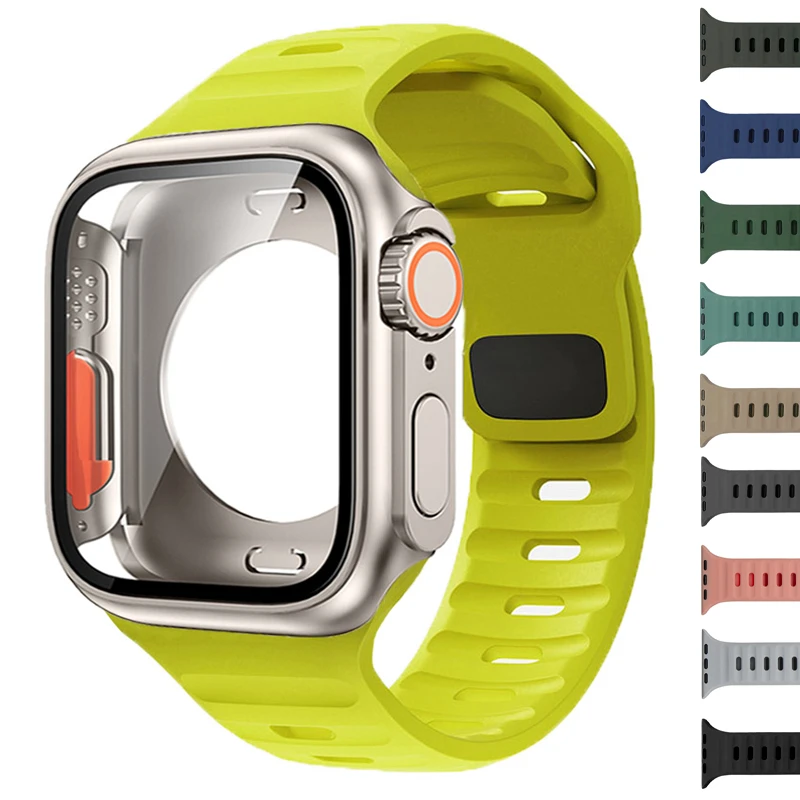 Silicone strap+case For Apple Watch Case 44mm 45mm 41mm 40mm Screen protectores Change to Ultra For iWatch Series 8 7 SE 6 5 3
Silicone strap+case For Apple Watch Case 44mm 45mm 41mm 40mm Screen protectores Change to Ultra For iWatch Series 8 7 SE 6 5 3