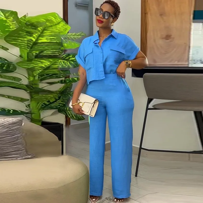 Spring Summer 2 Piece Sets Women Outfit Casual Solid Lapel Short Sleeve Pocket Loose Top & Wide Leg Pants Set Streetwear Outfits
Spring Summer 2 Piece Sets Women Outfit Casual Solid Lapel Short Sleeve Pocket Loose Top & Wide Leg Pants Set Streetwear Outfits