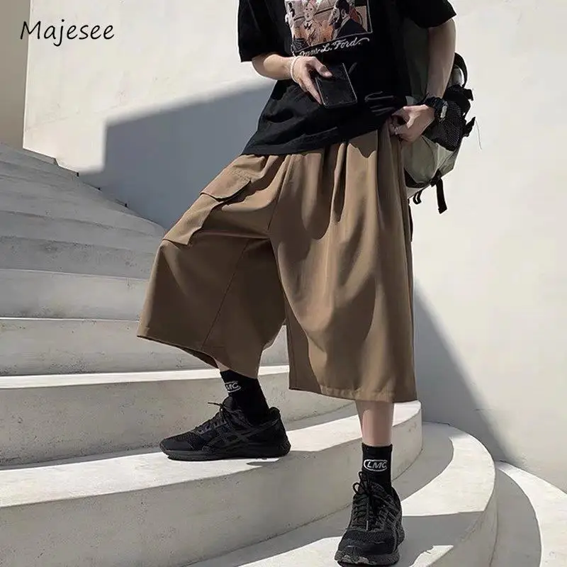 

Шорты-карго мужские однотонные, популярные летние дышащие простые брюки до щиколотки, с несколькими карманами, в японском стиле, для подростков