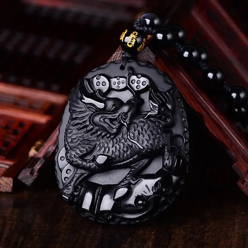 

Natural Obsidian Kirin jade Pendant Necklace Man Exquisito Jewellery Fashion Accessories Hand-Carved Luck Amulet Gifts