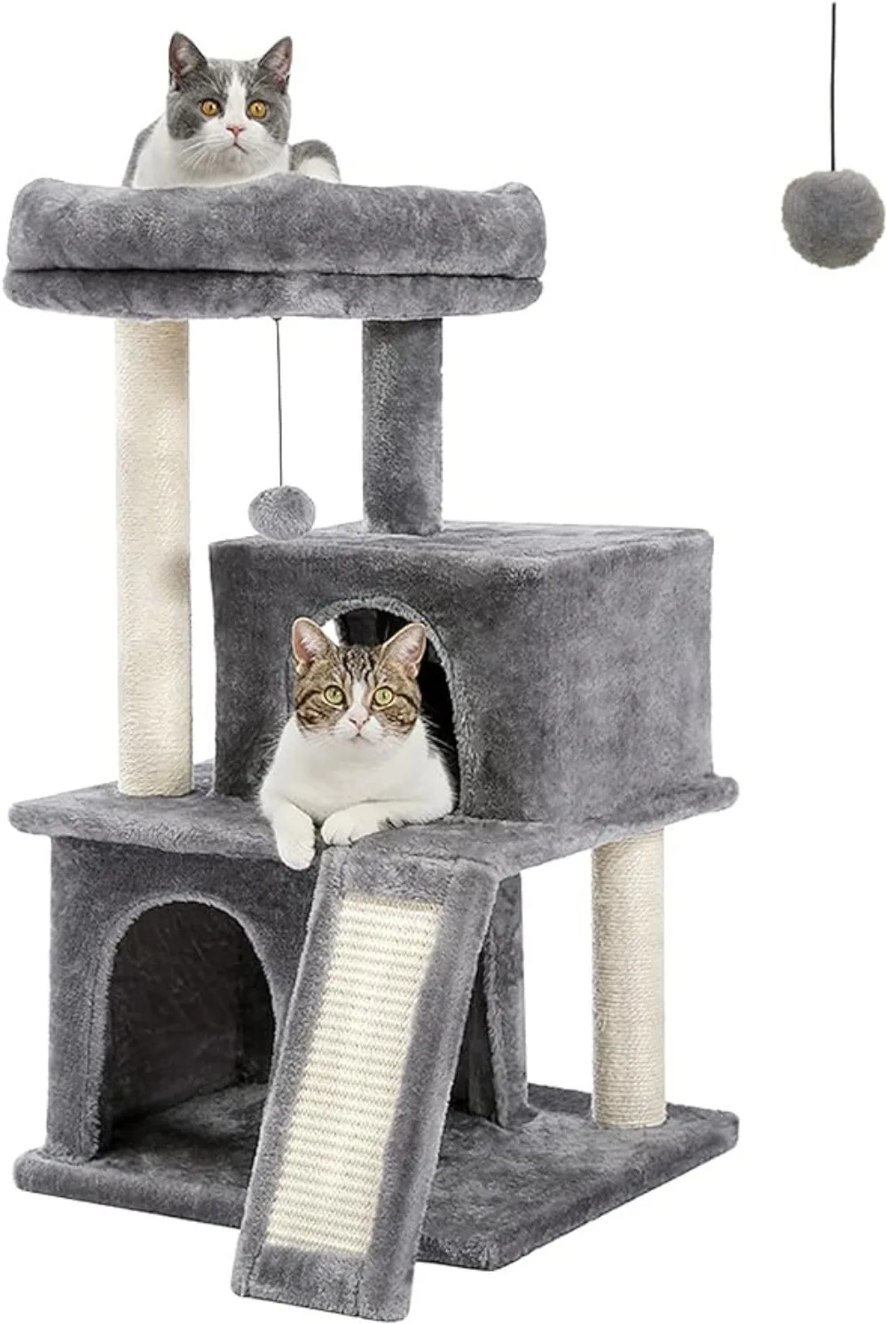 

PAWZ Road 34 Inches Cat Tree Multilevel Cat Tower with Double Condos, Spacious Perch, Fully Wrapped Scratching Sisal Post and
