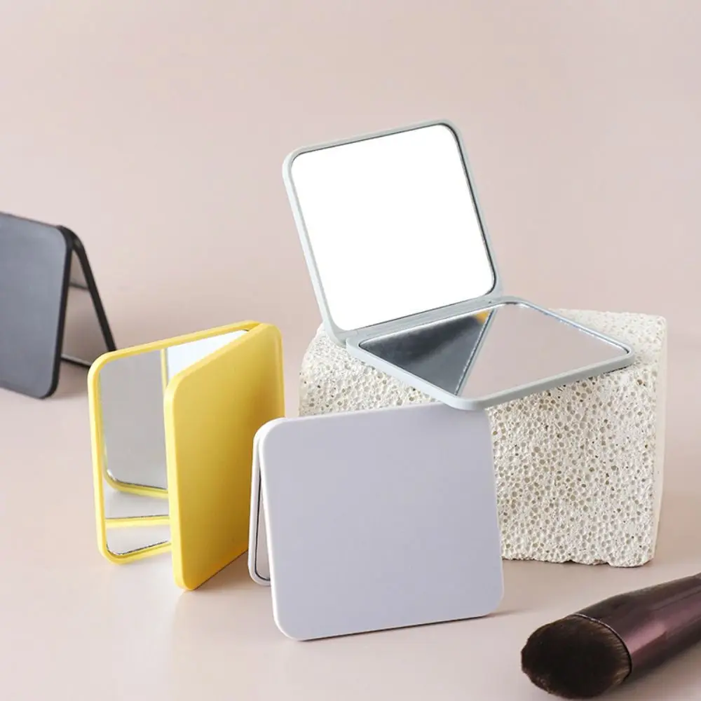 

High Definition Portable Folding Mirror Square Portable Double Sided Vanity Mirror Solid Color INS Desktop Decorative Mirror