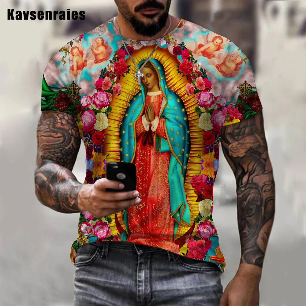 

Our Lady Of Guadalupe Virgin Mary Catholic 3D Printed T-shirt Men Women Casual Fashion Harajuku Oversized Tops Clothes