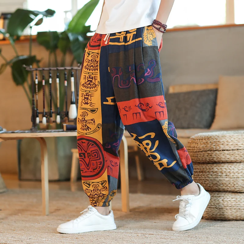 Cotton Linen Harem Pants Men Joggers Retro Print Drawstring Trousers 2023 Summer Autumn Loose Streetwear Hip Hop Casual Pants 
Cotton Linen Harem Pants Men Joggers Retro Print Drawstring Trousers 2023 Summer Autumn Loose Streetwear Hip Hop Casual Pants