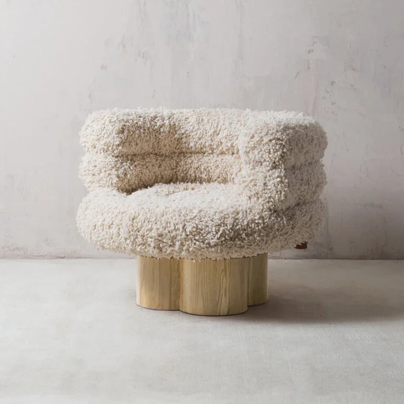 

Скандинавский кремовый тихий Стильный хлопковый яркий одноместный диван-стул для гостиной дизайнерское кресло для отдыха из массива дерева и овечьей шерсти